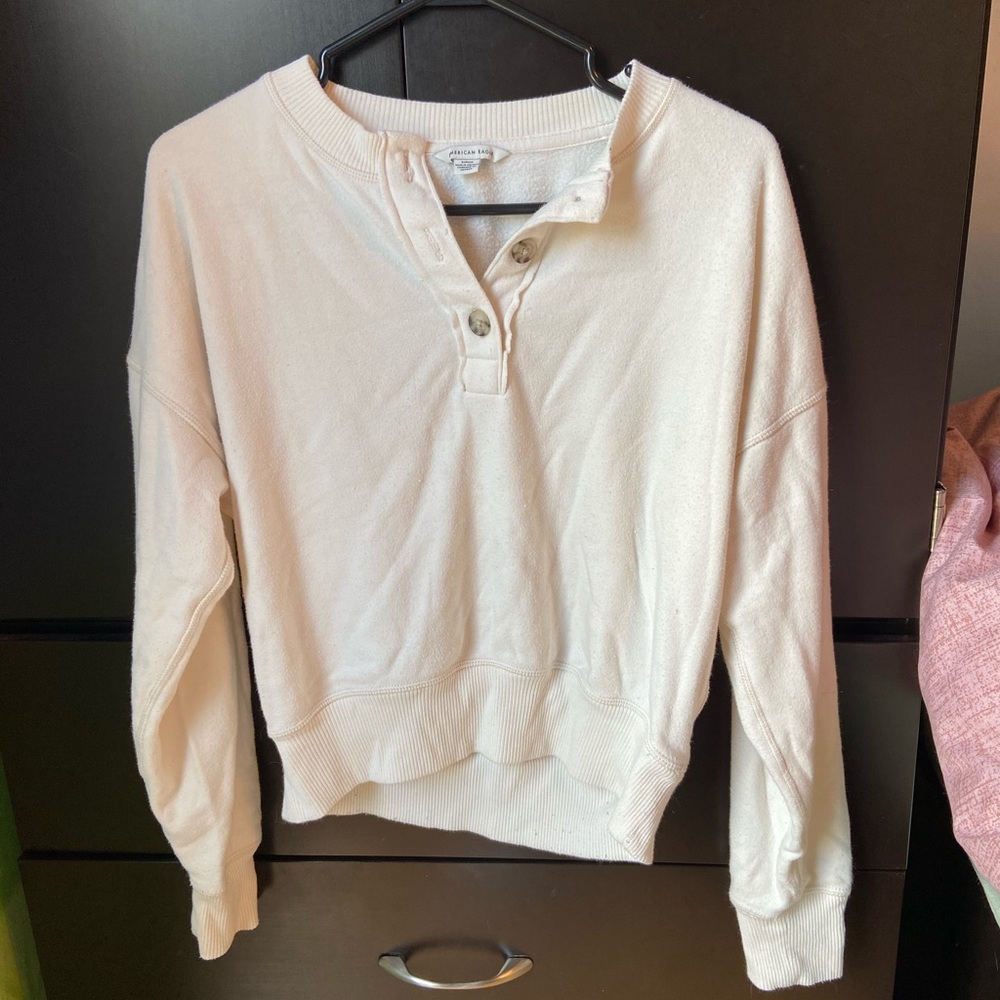 American eagle cream button sweater